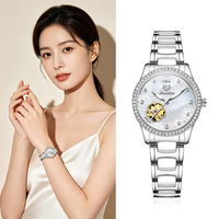 JINSHIDUN 8864 Jam Tangan Mekanik Wanita Elegan Grosir Desain Bunga Tali Baja Tahan Karat Tahan Air Bercahaya Jam Tangan Bisnis