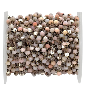 Dây bọc DIY thủ công liên kết màu hồng OPAL với ngọc trai & Bạc Pyrite bán buôn DIY chuỗi hạt tràng hạt CuộN đối với trang sức làm - Product Image 2