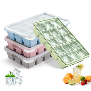 Factory OEM Quality 15 Cavity Soft Bottom Square Food Grade Silicone <b>Ice</b> <b>Maker</b> Mold with Lids Flexible DIY - Product Image 1