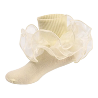 Chaussettes Crew Princesse Blanches Respectueuses de la Peau pour Filles Coton Respirant Double Dentelle avec Grand Volant Tourner Manchette Mignon et Décontracté