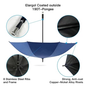 Ombrello da Golf Automatico Grande Diametro 120cm Antivento Protezione UV Rivestimento Nero in Tessuto Pongee 190T per Sole e Pioggia - Product Image 4