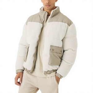 Veste matelassée surdimensionnée pour homme en polaire, nylon, coton colorblock avec logo personnalisé en patchs de caoutchouc - Product Image 1