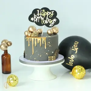 2021年のお誕生日おめでとうケーキの装飾ゴールドシルバーパールボールケーキピックDIYケーキインサートトッパー