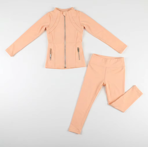 Ensemble de survêtement 2 pièces pour filles, veste zippée et leggings, tissu extensible et doux, tenue de sport et de yoga pour enfants - Product Image 4