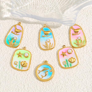 Degradado Marino Dorado |   Dijes de Acero Inoxidable con <span class=keywords><strong>Esmalte</strong></span> y Baño de Oro PVD de 18K para la Fabricación de Joyería DIY |   Impermeable e Hipoalergénico - Product Image 6