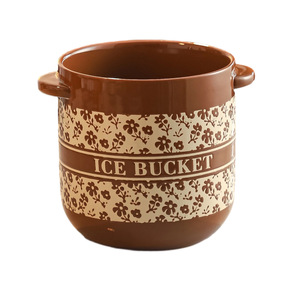 Cubo de hielo retro de cerámica, de gran capacidad, con asas, cubo de cerveza aislado y engrosado, perfecto para fiestas y para crear un ambiente especial. - Product Image 3