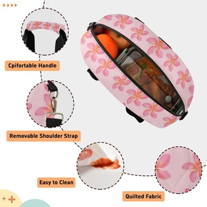 Travel Picnic Portable Reusable Cooler Bag Custom Design Hawaii Pink Plumeria Pattern Quilted Insulated Lunch Bag for Women - Product Image 3