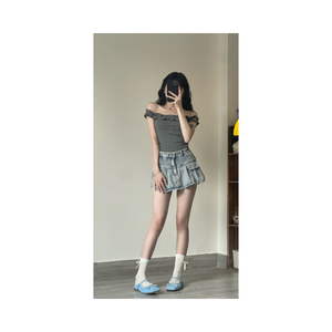 T-shirt de la plus haute qualité pour femmes, plusieurs couleurs, vêtements de mode professionnels, chemisier chic bio à volants et épaules dénudées pour femmes - Product Image 4