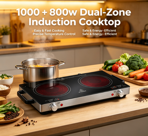 Cuisinière infrarouge portable 1800W à double brûleur, cuisinière électrique à 2 brûleurs avec commandes à bouton pour tous types d'ustensiles de cuisine - Product Image 1