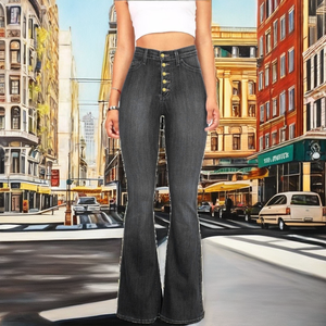 Women's Breathable Denim Casual <b>Hip</b> Hop High Waisted Flared Jeans-Simple Design All Season - Product Image 2