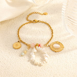 Stainless Steel Bracelet With Natural <b>Stone</b> <b>Beads</b> 18k Gold Plated Vacation Style Fashionable Elegant Jewelry - Product Image 3