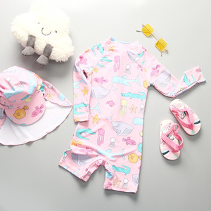 Maillot de bain une pièce licorne rose pour bébé fille, manches longues, protection contre les éruptions cutanées, maillot de bain avec chapeau de soleil - Product Image 2