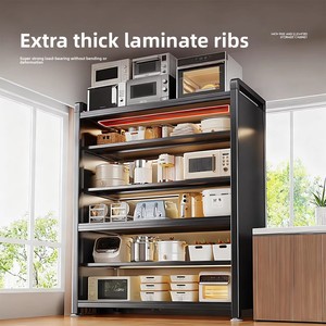 <span class=keywords><strong>Armoire</strong></span> de <span class=keywords><strong>rangement</strong></span> multi-niveaux sur pied en acier avec porte <span class=keywords><strong>coulissante</strong></span> pour cuisine, salon et salle à manger - Product Image 4