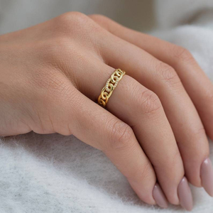 Anillo de Oro 10K con Diamantes Certificados IGI, Diseño Vintage con Eslabones Curvos y Engaste Pavé, para Novia o Unisex, Nueva Colección Verano 2026 - Product Image 3