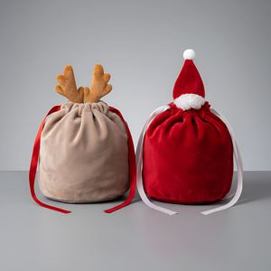 Custom Logo Personalized Reindeer Antler Red Velvet <strong>Christmas</strong> Drawstring Pouch Holiday Candy Jewelry <strong>Gift</strong> <strong>Bag</strong> 2026 - Product Image 1