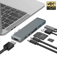 Hub USB C 7 en 1 avec double port Type C, lecteur de carte SD TF, charge PD, USB 3.0 pour ordinateur portable Macbook