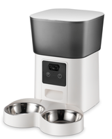 Distributeur intelligent de nourriture pour animaux de compagnie 5,5 L avec caméra 2MP, audio bidirectionnel, contrôle par application, double bac à nourriture, écran LCD, moniteur d'alimentation solide pour chats et chiens