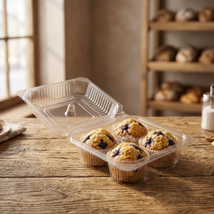 Caja de PET transparente con cierre de bisagra a prueba de manipulaciones para muffins, capacidad para 4 unidades, gama especial de bisagras - Caja de bisagras al por mayor - Product Image 3