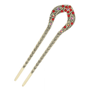 Épingles à cheveux rétro de style coréen, ornements capillaires, accessoires capillaires en gros, épingles à cheveux double-fourche en strass motif fleur de pêcher antique - Product Image 5