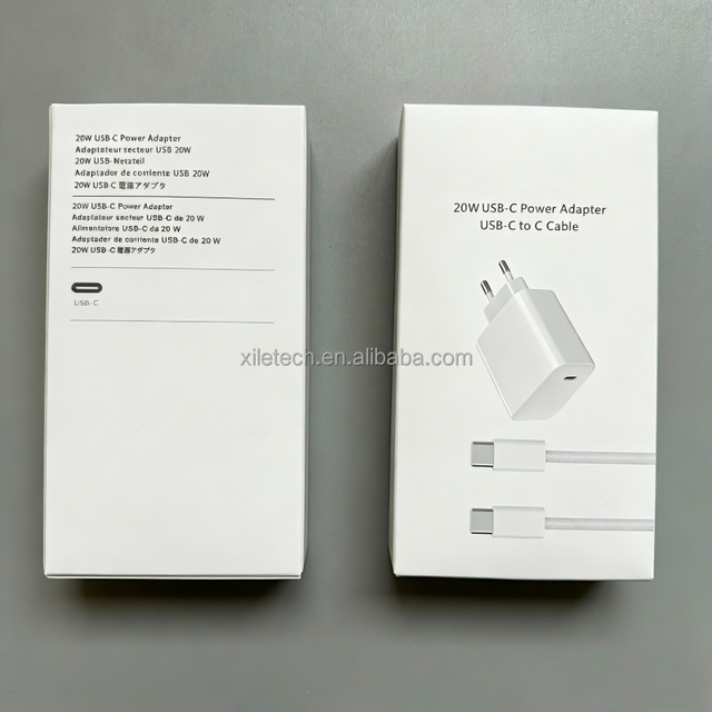 20W Fast Charging Type C Wall Charger PD USB-C Power Adapter UK US EU Plug 1m Type C Cable for iPhone 17 Pro 16 15 Pro Max 14 13