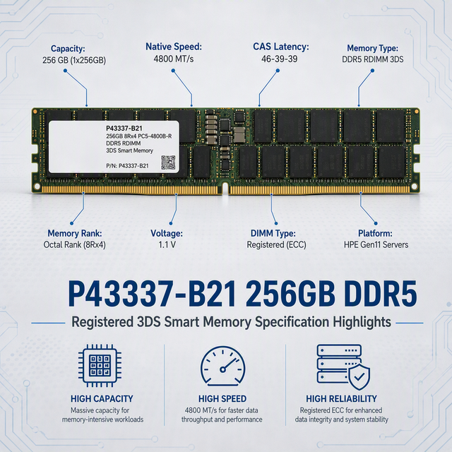 P43337-B21 Server RAM 256GB DDR5 4800MHz ECC RDIMM Registered 8Rx4 3DS High Storage Tested in Stock