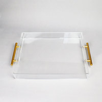 Moderne Plateau de Service en Acrylique Transparent et Lucite avec Poignées en Métal 11x14 Pouces, Plateau de Rangement Décoratif avec Conception Anti-Éclaboussures