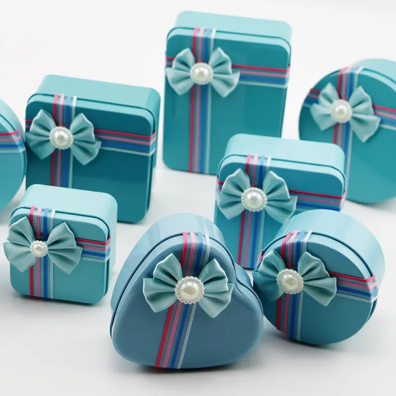 2024 neues geschenk hochzeit box verpackung süße schokolade plätzchen metall runde dose behälter box süßigkeiten dose mit band party valentinstag