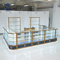 Nouvelle conception de vitrine de bijouterie avec éclairage LED, comptoir de présentation de bijoux en or, vitrine circulaire simple, design de kiosque de centre commercial, kiosque à bijoux