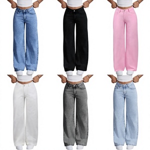 Jeans à jambes larges pour femmes, taille haute, en polyester/coton, élégants, confortables et multifonctionnels, prix direct fabricant - Product Image 1