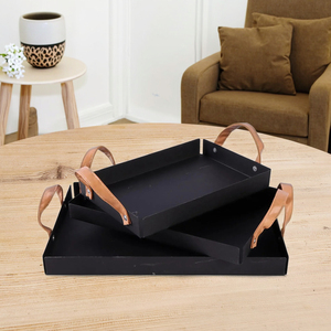 Multi-Functional Iron Storage Serving <strong>Tray</strong> Set Leather Handles <strong>Stackable</strong> Design for Living Room Bathroom <strong>Desk</strong> Use Modern Decor - Product Image 5