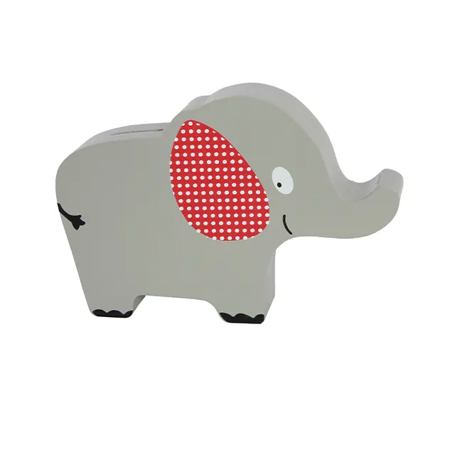 Venda quente Crianças Favorito Bonito De Madeira Elefante Piggy Bank Resina Animal Forma Money Box