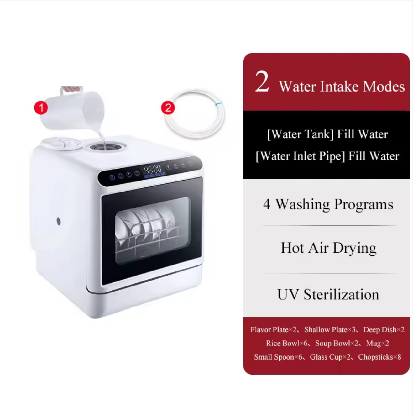 Electric Countertop Dishwasher Household 6L Freestanding Dishwasher Upper&Lower Spray Kitchen Desk Drawer Dish Washing Machine
