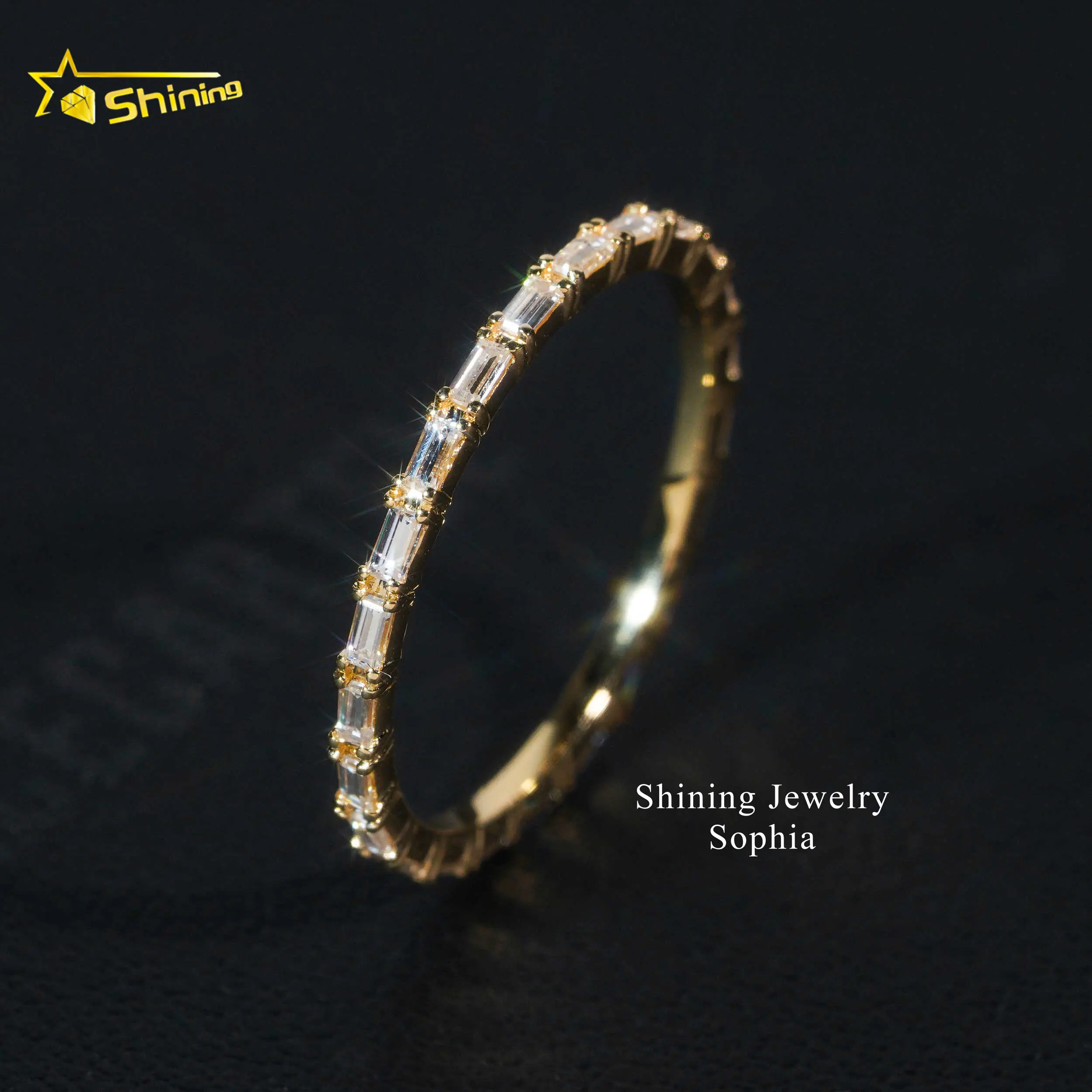 Luxusgeschenk individuelles Full Eternity 14k echtes Gold Moissanit Ehering Stapelband passende Armband