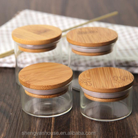 Petit pot à bougie en verre transparent de 30 ml et 50 ml avec couvercle en bois de bambou, petit pot en verre avec couvercle en bambou
