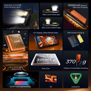 Oukitel WP58 Pro 6.7HD สมาร์ทโฟนแบบทนทาน + 120Hz 10000mAh โทรศัพท์ NFC ไฟคู่ตั้งแคมป์ OCTA-core 8 + 256GB - Product Image 4