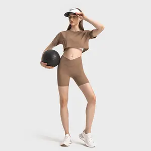 Lulu sustituye a los pantalones cortos de motorista con sensación desnuda para mujer, pantalones cortos de Spandex para correr y entrenamiento de Yoga de cintura alta