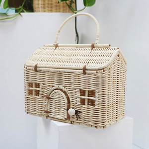 Panier cadeau de Noël en rotin avec couvercle et poignée pour le camping, la plage, les bonbons, l'emballage de fruits, les paniers de festival - Product Image 5