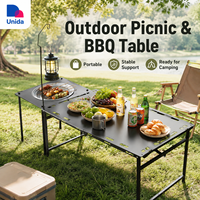 Table de camping pliable rapide, table de pique-nique portable d'extérieur avec support renforcé et rangement compact