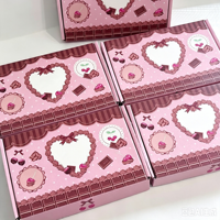 Süße Rosa Schokoladen-Kirsch-Herz-Druck Wellpappe-Geschenkbox Valentinstag Geschenkbox Snacks Schmuck Handgefertigt aus Recycling-Materialien