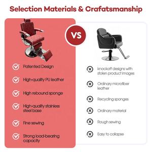 Fauteuil de barbier professionnel de qualité supérieure, inclinable, portable, rétro, en cuir rouge, avec pompe hydraulique robuste - Product Image 3