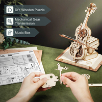 Robotime US Warehouse DIY Assemble Toys AMK63 Magic Cello Music Box Model Kits 3D Wooden Puzzle for Dropshipping