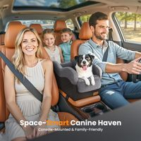 Siège de voiture pour chien portable, console centrale, luxe, cuir PU, doublure en peluche, siège de voyage pour animaux de compagnie