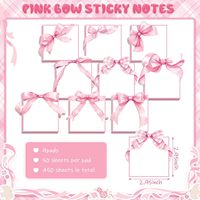 Blocs-notes autocollants personnalisés avec logo, nœud rose, 3x3 pouces, blocs-mémo mignons à l'aquarelle, fournitures de bureau