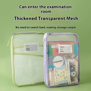 Sac de tutorat en maille de coton de grande capacité en forme de L porte-papier de test à trois couches sac de documents étudiant épaissi pour le salon - Product Image 2