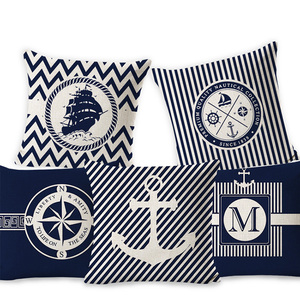 Ancre de bateau de style méditerranéen étoile de mer canapé jeter taie d'oreiller imprimé lin housse de coussin nautique - Product Image 1