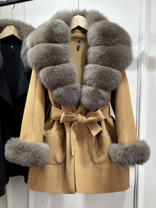 JANVENY Nuovo Cappotto Invernale in Misto Lana per <span class=keywords><strong>Donna</strong></span>, Collo e Polsini in Vera Pelliccia di Volpe Naturale al 100%, <span class=keywords><strong>Trench</strong></span> Slim in Lana, Capospalla Casual e Comodo - Product Image 2