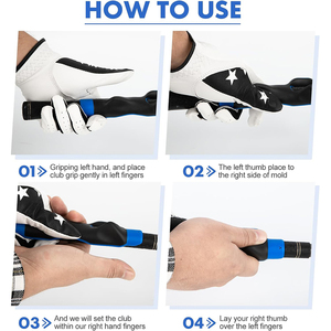 Guía ergonómica para la posición <span class=keywords><strong>de</strong></span> la <span class=keywords><strong>mano</strong></span> para entrenamiento <span class=keywords><strong>de</strong></span> agarre <span class=keywords><strong>de</strong></span> palos <span class=keywords><strong>de</strong></span> <span class=keywords><strong>golf</strong></span>, azul y negro, con bucle para dedos y eje en espiral, OEM personalizado, al por mayor - Product Image 3