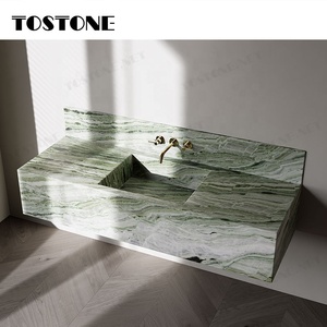 Tostone Chính xác cắt đá tự nhiên đá cẩm thạch Vanity đầu sống động màu xanh lá cây ngọc 18mm cho nổi Vanity tủ phòng tắm bồn rửa - Product Image 2
