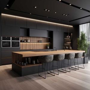 Alland Professional: Set di Mobili da Cucina Modulari Moderni in Legno Massello Nero Opaco, Design Elegante ed Ecologico - Product Image 1
