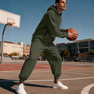 ชุดวอร์มมีฮู้ดบุขนแกะสีกรมท่าสำหรับผู้ชาย ชุดกีฬาแขนยาวแบบซิปสีพื้น สำหรับฤดูใบไม้ร่วงและฤดูหนาว สวมใส่สบายๆ - Product Image 3